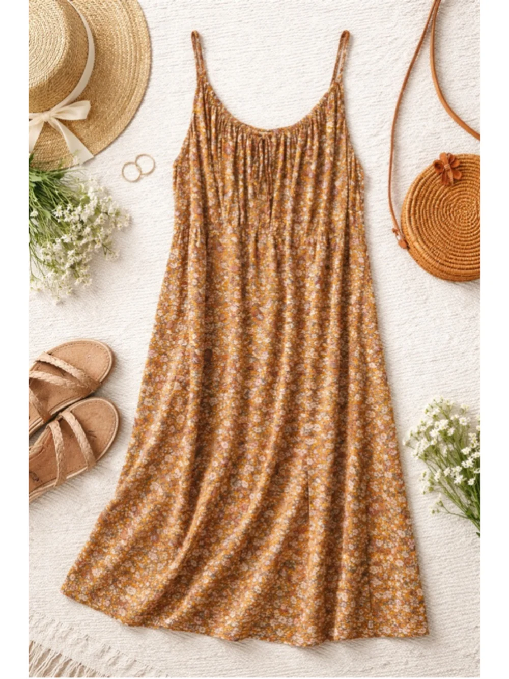 Old Navy 2X Floral Maxi Dress Boho Mustard Yellow Flowy Cami Plus Size - Picture 6 of 8